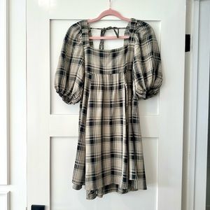 NWT Plaid Black and Tan Babydoll Dress